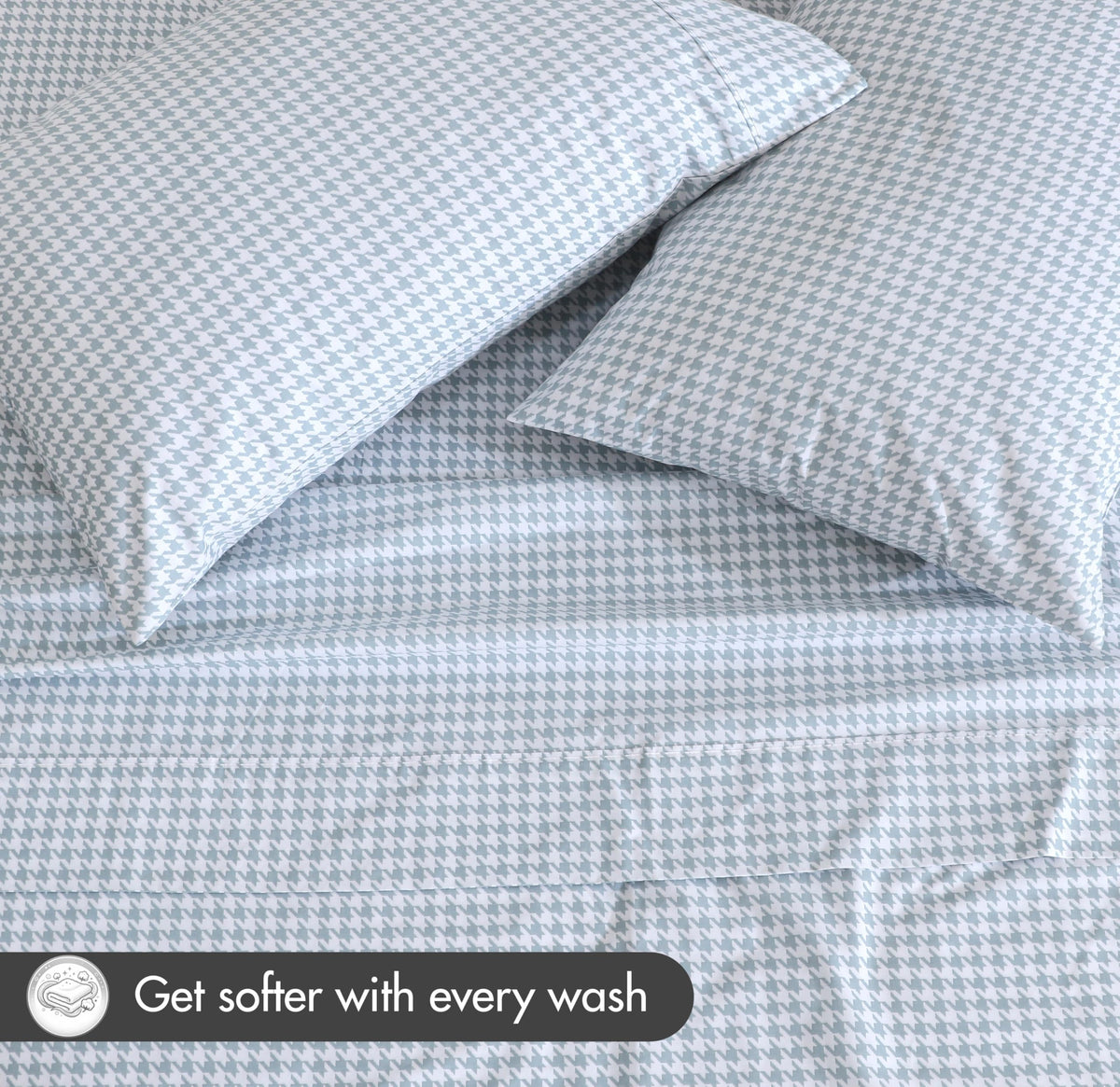 RUVANTI 100% Cotton Percale Sheets Queen Size – Crisp Cooling Bed Sheets for Hot Sleepers, Deep Pocket 16”, Soft Breathable & Durable Hotel-Style 4 Piece Set, Houndstooth