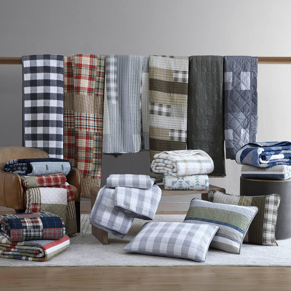 Eddie Bauer - King Quilt Set, Cotton Reversible Bedding with Matching Shams, Home Decor for All Seasons (Fairview Grey, King)