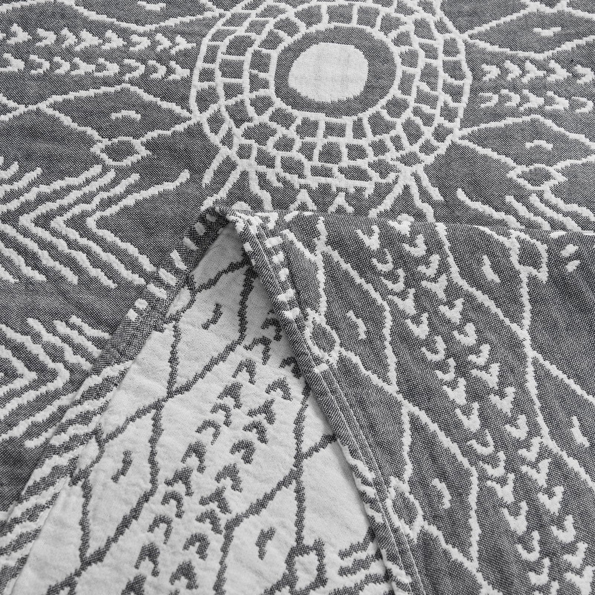 JINCHAN Boho 100% Cotton Muslin Blanket 3-Layer Twin Size Geometric Lightweight Reversible Soft Cozy Throw for Couch Sofa Bed All Season Coverlet Ideal Gift Bedroom Living Room Decor Grey 60x80 Inches
