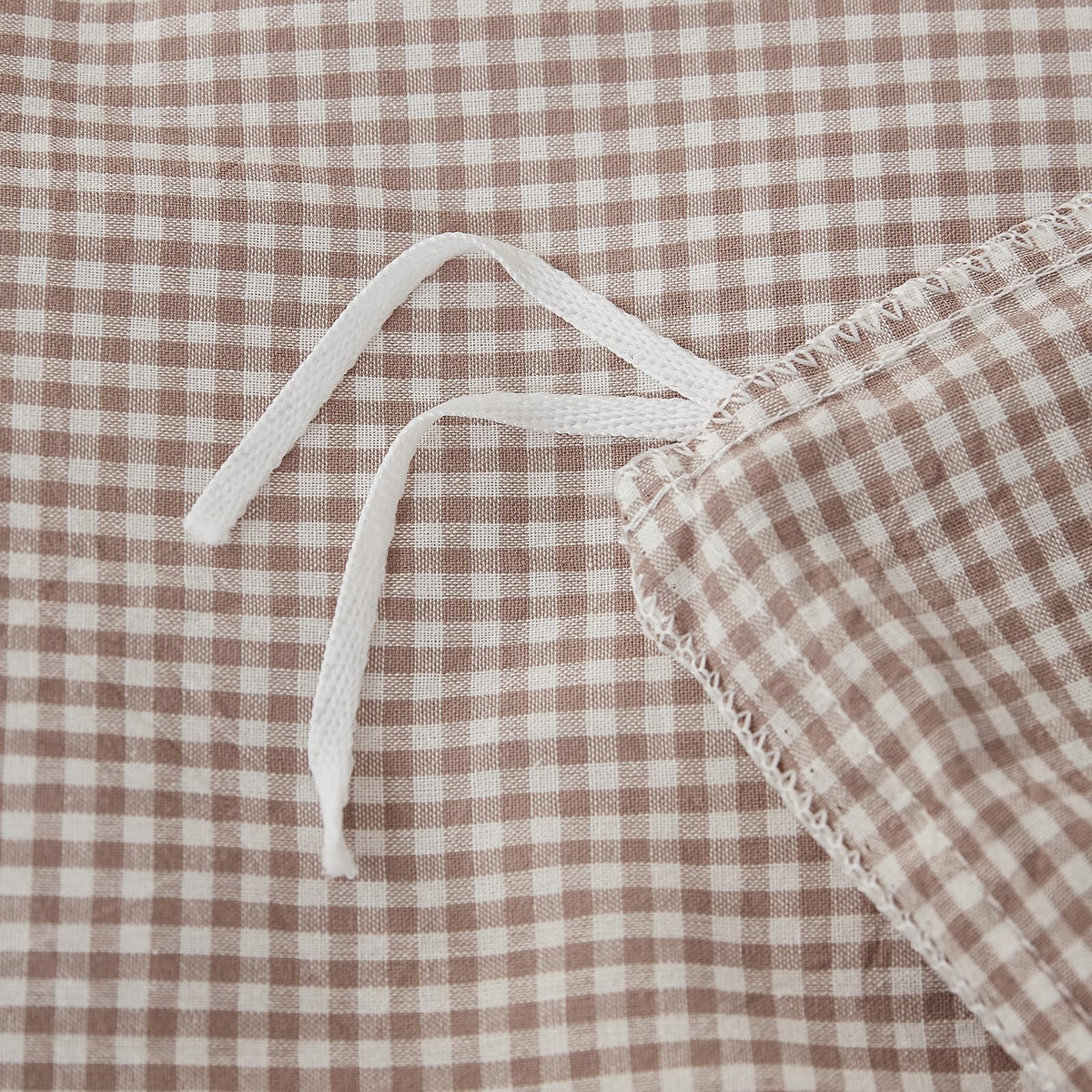 VM VOUGEMARKET Tan Paid Duvet Cover Queen 100% Washed Cotton Like Linen Bedding Set Soft Breathable 3 Piece Mini Gingham Checkered Comforter Cover Set (Queen 90"x90", Comforter Not Included)