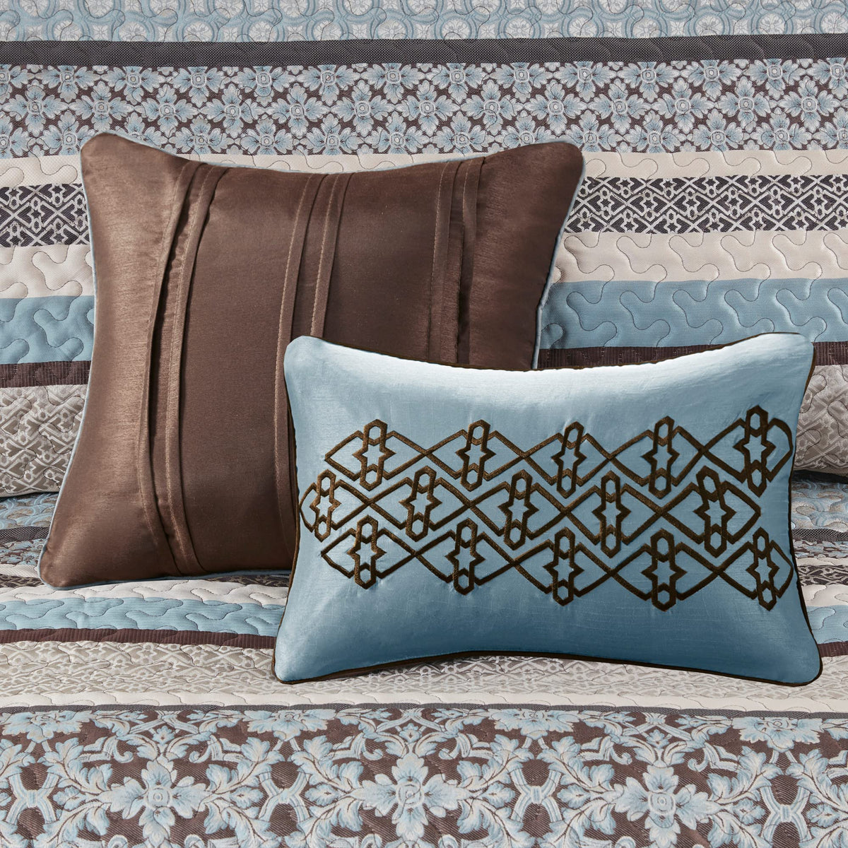 Madison Park Princeton Reversible Quilted Bedspread Set, Solid Reverse Summer Breathable, Lightweight All Season Bedding Layer, Matching Shams, Bedspread King(120"x118"), Blue 5 Piece