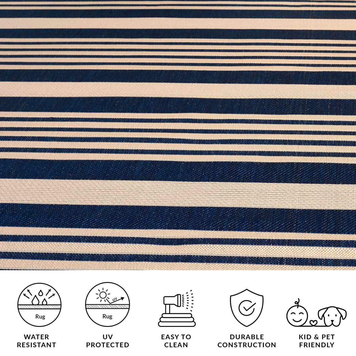 SAFAVIEH Courtyard Collection 8' x 10' Navy/Beige CY6062 Stripe Indoor/ Outside Waterproof Easy cleansingPatio Backyard Mudroom Area Mat