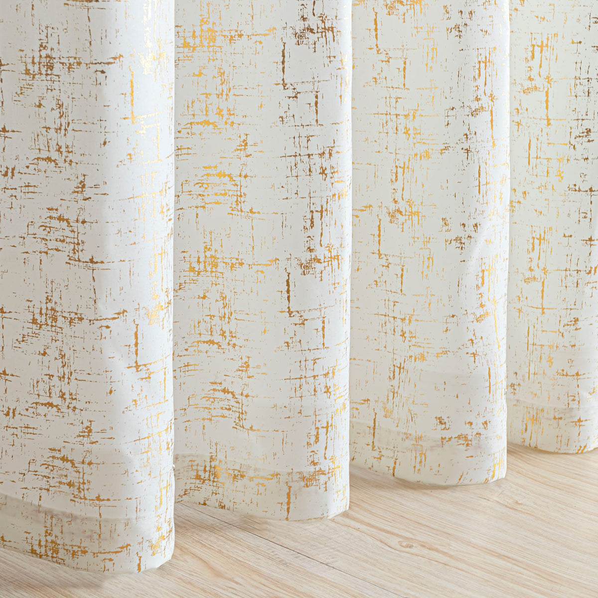 Taisier Home Gold Foil Print Linen Textured Curtains Geometric Dots Pattern Design Curtains for Nursery Toy Room Thermal Insulated Window Treatment 2 Panels 63" L,Off White and Gold Drapes Print
