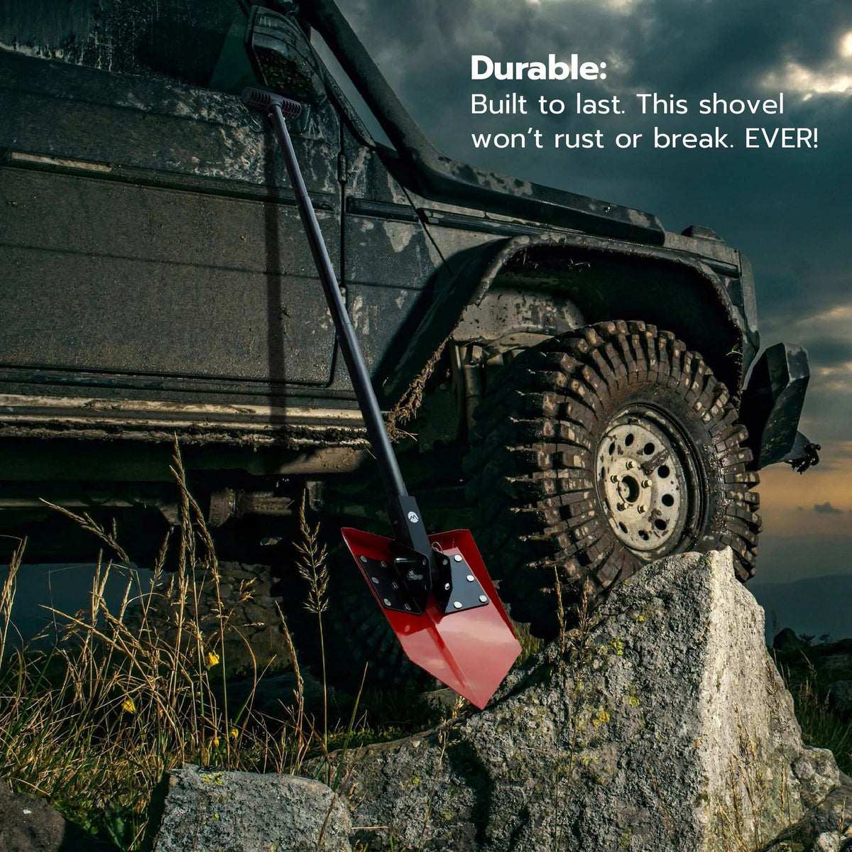 DMOS Delta Shovel + Mount - Collapsible Heavy-Duty Steel Folding Shovel for Camping, Overlanding, Survival, Military, Hunting, & Off-Road Use - Racing Red - Regular