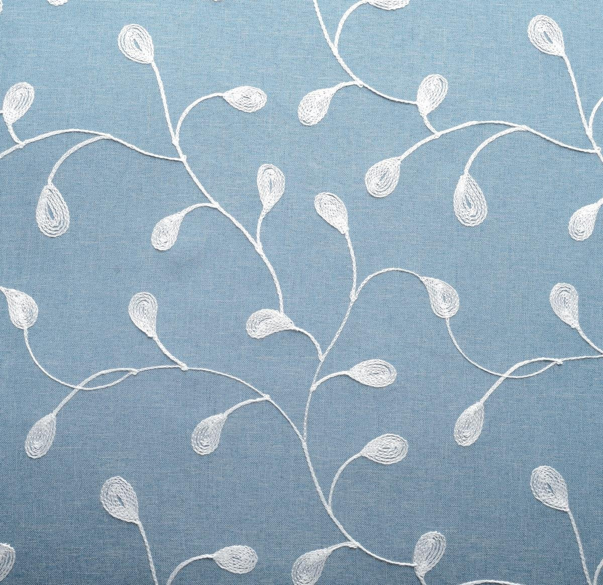 MIUCO Floral Embroidered Semi Sheer Curtains Faux Linen Grommet Window Curtain for Living Room 52 x 84 Inch 2 Panels, Dusty Blue