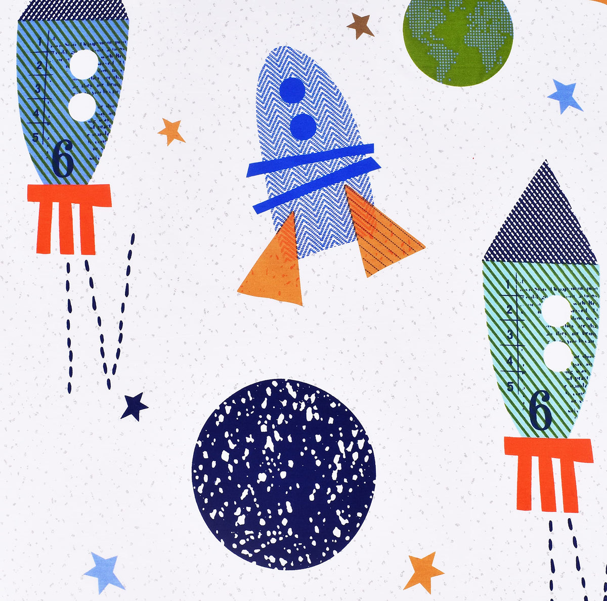 Scientific Sleep Outer Space Airship Rocket Star Explore Teen Boys Girls Cotton Cotton Twin Bed Sheet Set, Flat Sheet & Fitted Sheet & Pillowcase Bedding Set (Space, Twin)