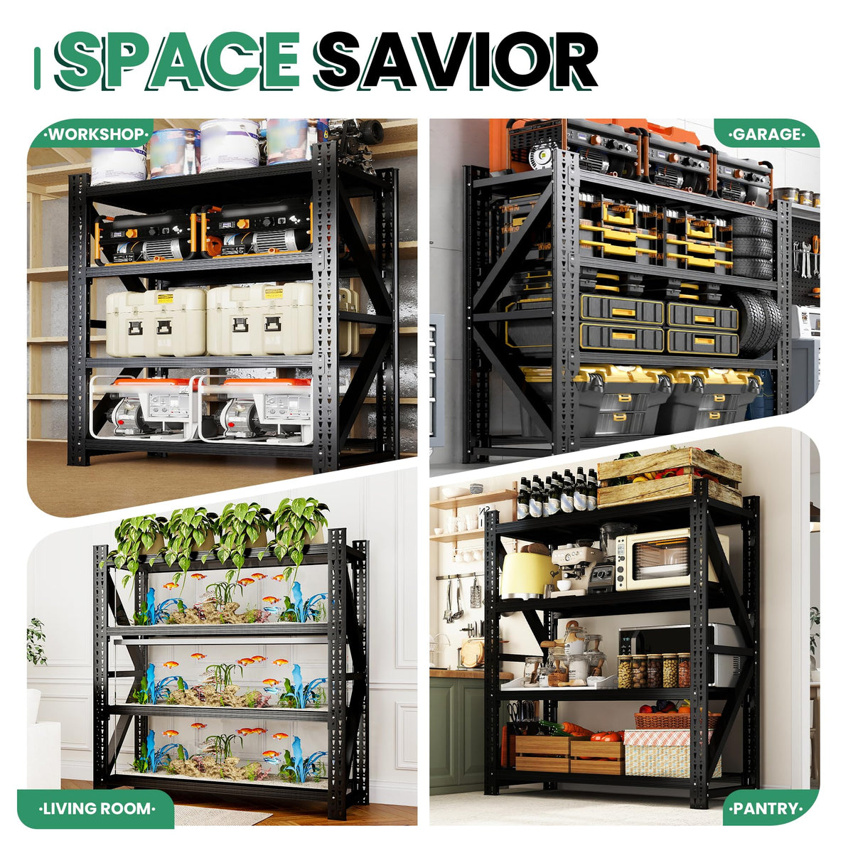 VIYET 4-Tier Heavy Duty Garage Shelving,Industrial Shelving for Home & Shop,Garage Storage Racks Heavy Duty Steel Shelves,Large Capacity Metal Rack for Garage,Basement,Pantry,Workshop