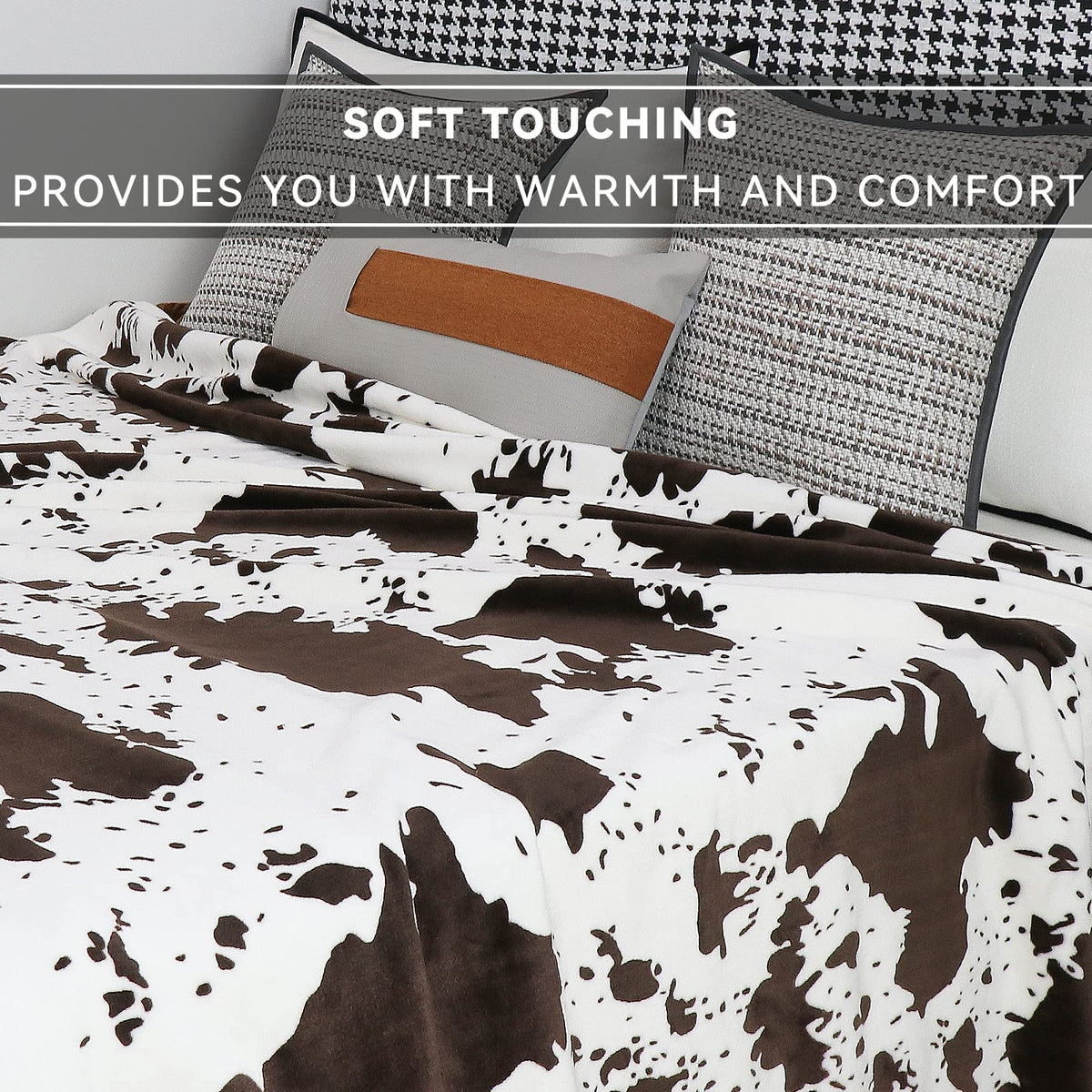 Cow Print Blanket for Couch Bed, Fuzzy Fleece Soft Blankets and Throws, Brown White Western Home Decor, All Season Cozy Birthday Gifts for Cow Lovers Women Men Girls Boys, 50x60 Inches