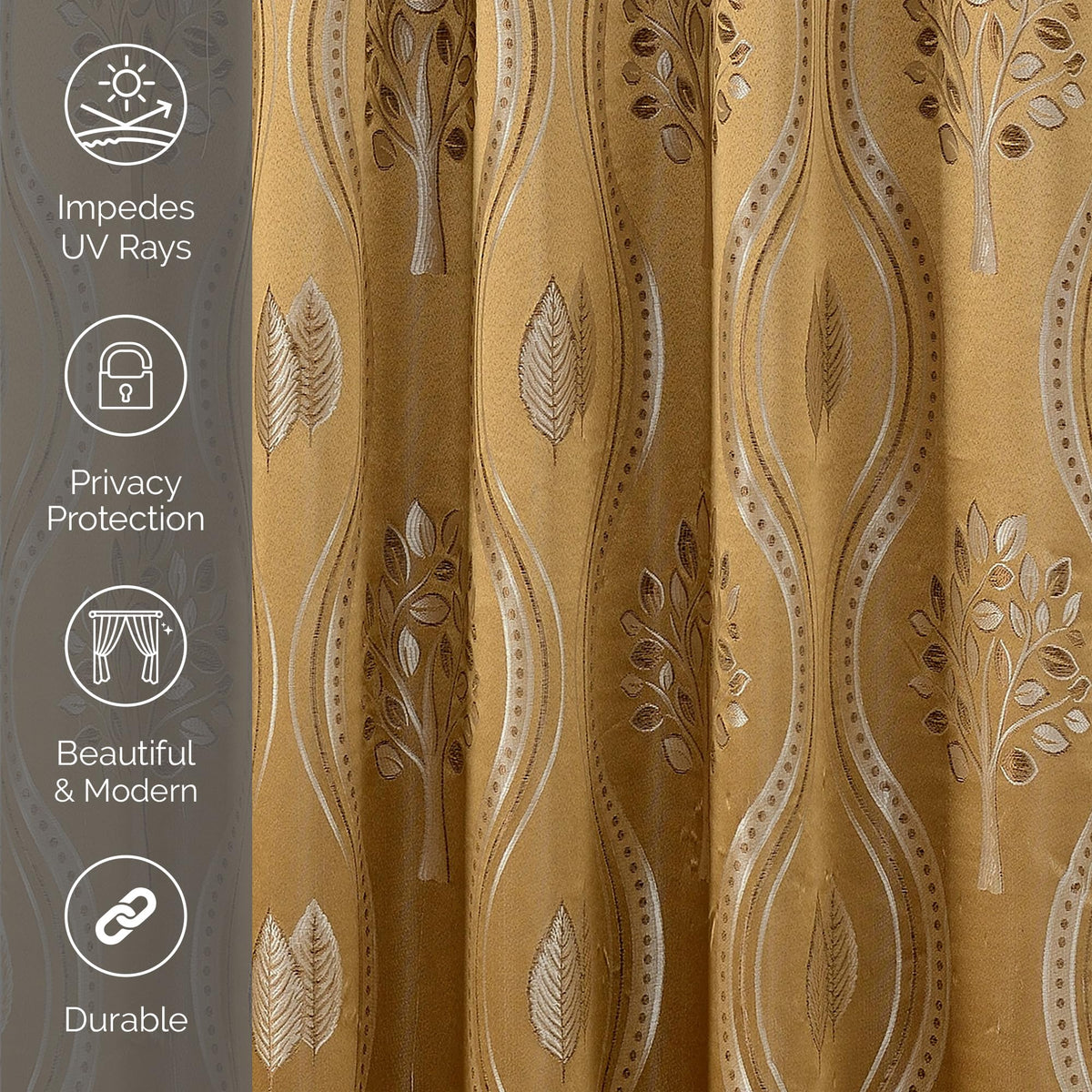 Elegant Comfort Aurora Jacquard Look Curtain Panel Set with Attached Valance 54" X 84 inch (Set of 2), Taupe
