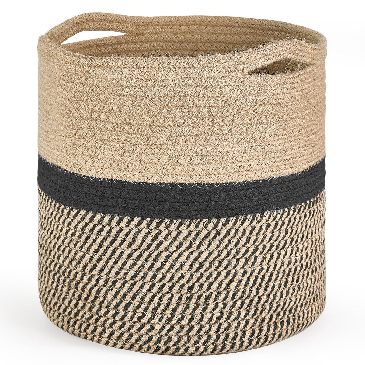 Dahey Jute Rope Plant Basket Modern Woven Storage Basket for 10.5" Indoor Planter, Decorative Flower Pots Cover Laundry Bin with Handle Rustic Home Decor, Black