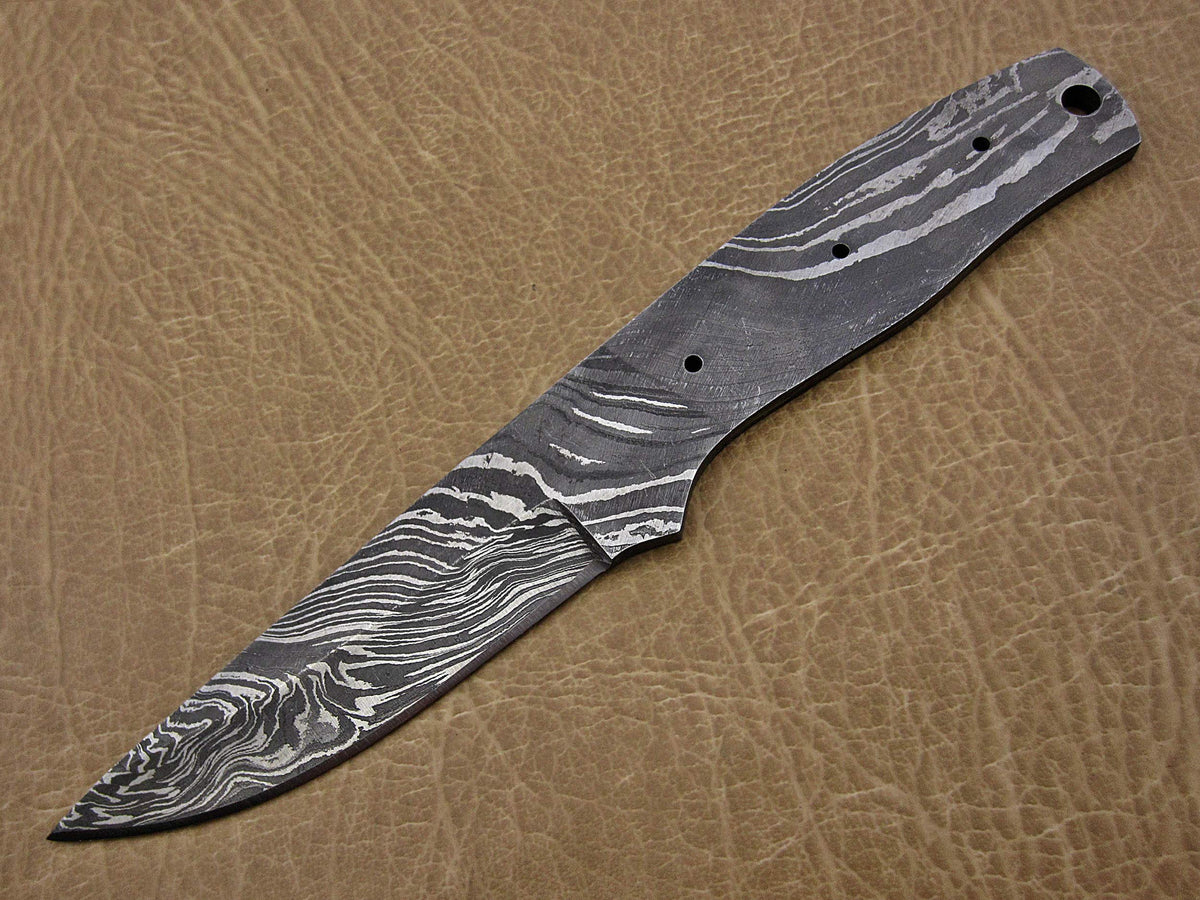 5 pieces set of 8 to 9.5 inches long hand forged twist pattern Damascus steel blank blade skinning knife set, Over all 44 inches long blades compact pocket knife blanks, knife making supplies