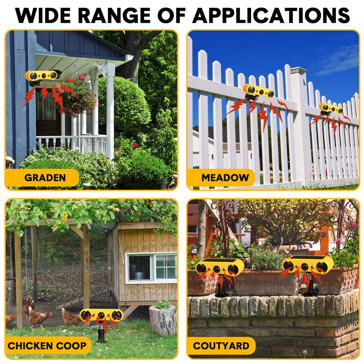 Qualirey Solar Outdoor Motion Sensor Alarm 2 x 129dB Loud Noise Maker 13 Sound Detector Strobe Light, 4 Modes Animal Deterrent Dog Barking Alarm Mount on Ground or Fence for Garden Yard(6 Pack)