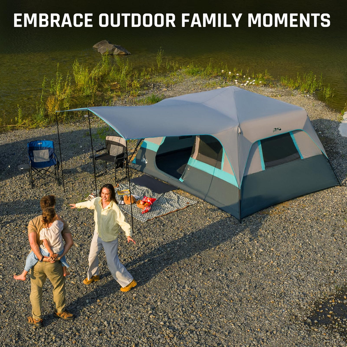 Camping Tent, Instant Cabin Tents for Camping, 8-Person Family Tent, Easy Setup in 60 Seconds with Porch, Large Waterproof Tents for Outdoor Camping, 5 Mesh Windows, Upgraded Ventilation (Green)