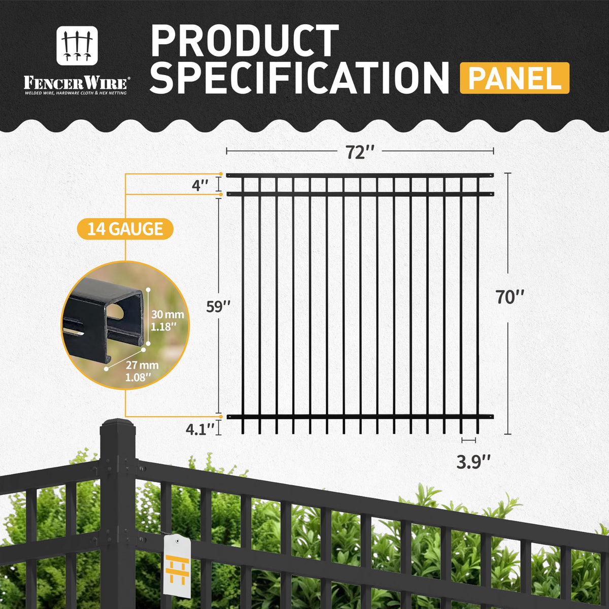 Fencer Wire 52FT Heavy Duty Flat Top Fence Barrier Kit, Anti-Rust Metal Steel Fence with 6FT Height X 6FT Width Panels, with Flat Top Gate, Posts, Connectors, Outdoor Fencing for Yard