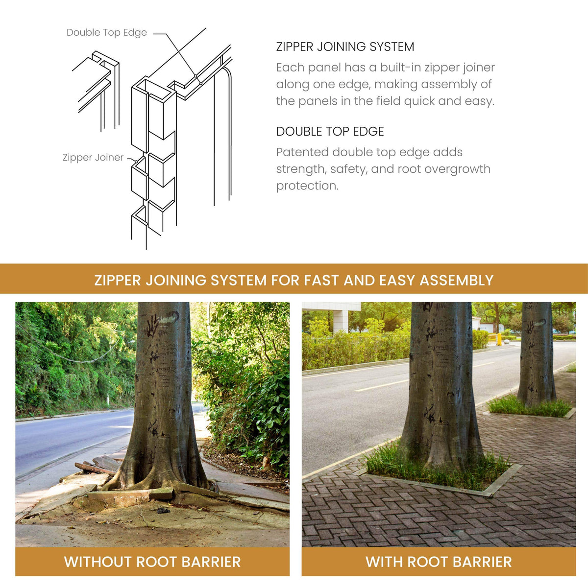 DeepRoot Tree Root Barrier, Tree Circle Weed Barrier, Root Shield for Sidewalks, Driveways, & Patios, 12" Depth, 24" Width, 40 Panels per Pack, 80 Linear Feet Total, Black