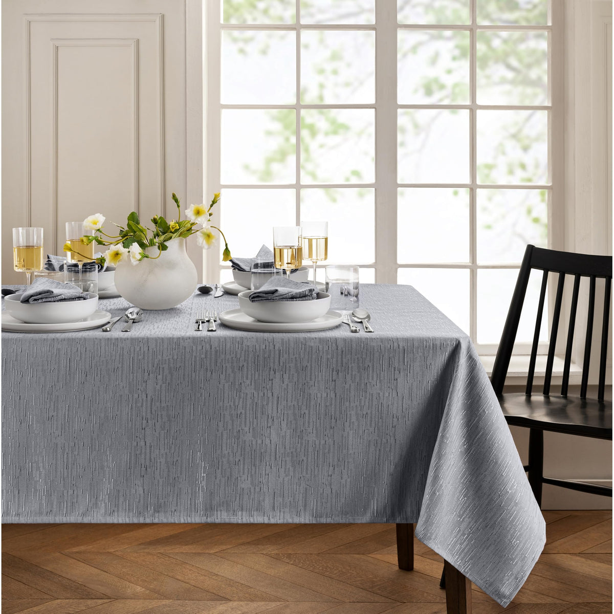 Threadmade Continental Solid Texture Water Resistant Tablecloth, Gray - 60" W x 102" L
