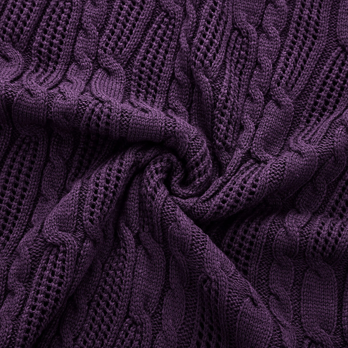 Aormenzy Cable Knit Throw Blankets 50 x 60 Inches, Soft Cozy and Lightweight Knitted Blanket, Machine Washable Acrylic Blanket, Decorative Throw Blanket for Couch Sofa Bed, Dark Purple
