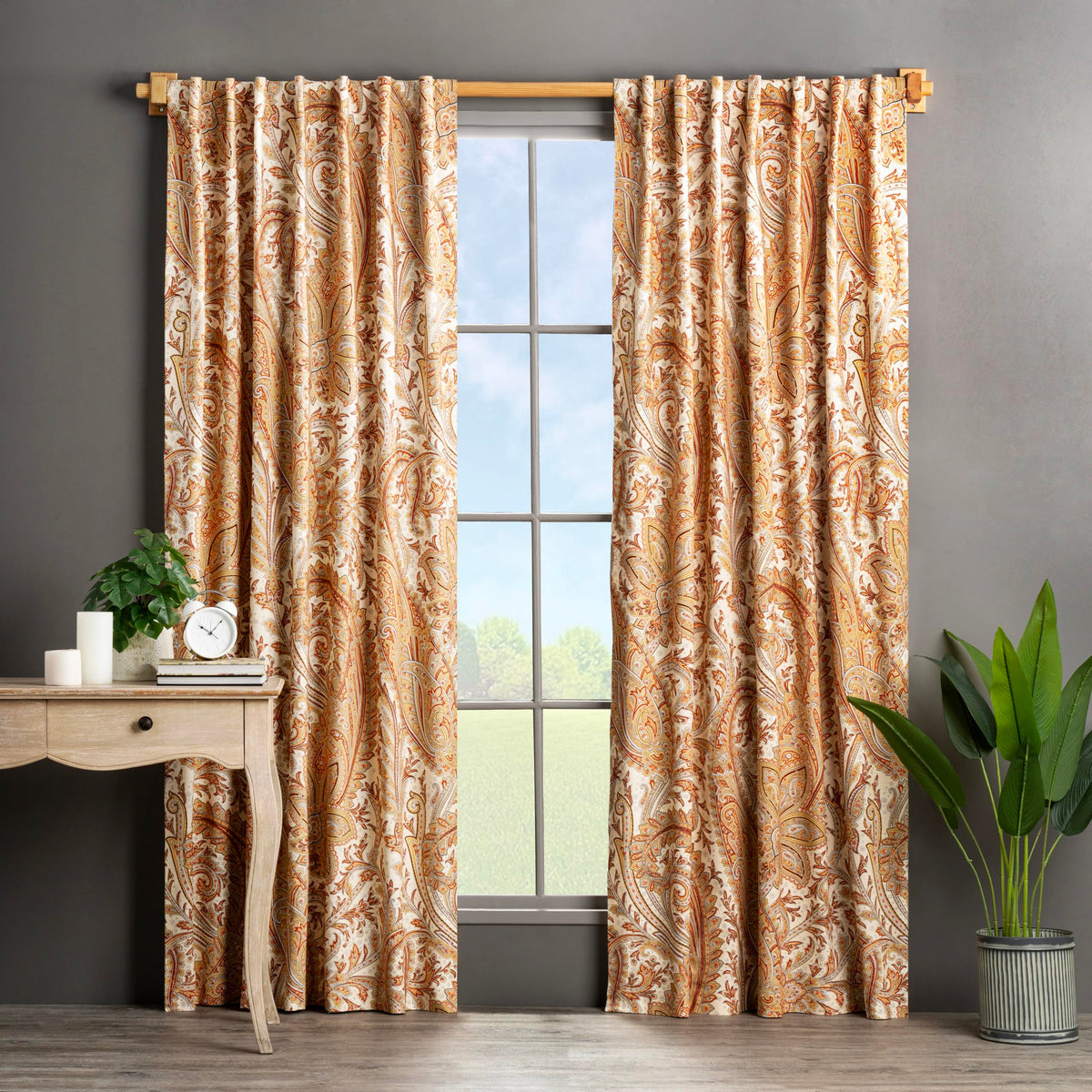 Maison d' Hermine Curtains for Living Room 100% Cotton 96 inch Length One Panel Light Filtering Curtains for Windows with Rod and Loop Pockets (Kashmir Paisley - Multi, 50" W x 96" L)