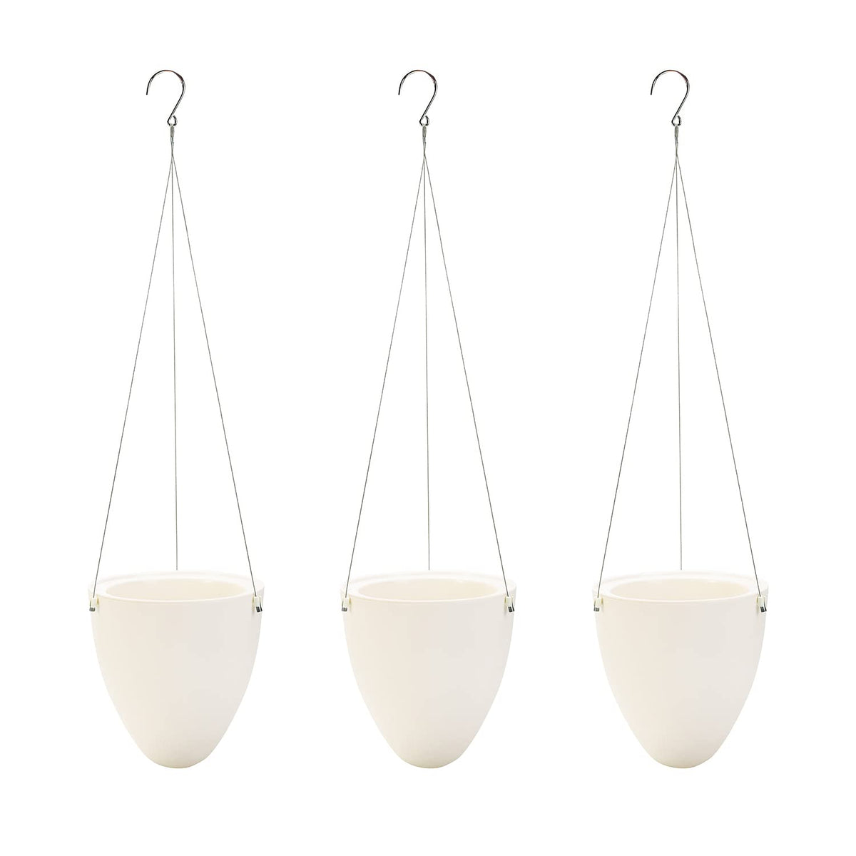 Sungmor 3 Pack Self Watering Hanging Planters, Unique Eggshell Shape Indoor Outdoor Hanging Pots for Plants, Modern White Plastic Flower Pots Home Decor Hanging Basket