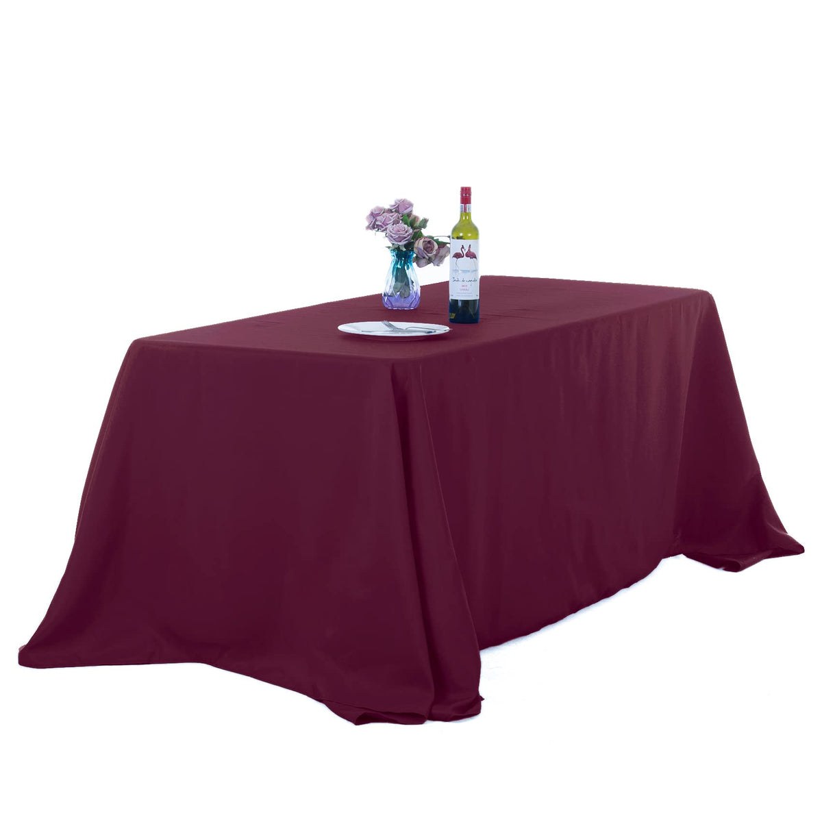 Ascoza 2pack 90x132 Inch Burgundy Rectangular Tablecloth 6 Feet Table Cloth in Polyester Fabric for Wedding/Banquet/Restaurant/Parties