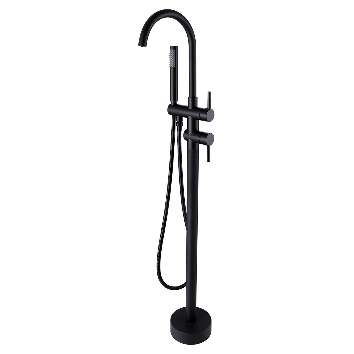 Taplong Matte Black Freestanding Tub Filler Faucet, Floor Mount Bathtub Faucet with Single Handle Handheld Shower, High Flow Bathroom Tub Faucet-51005B
