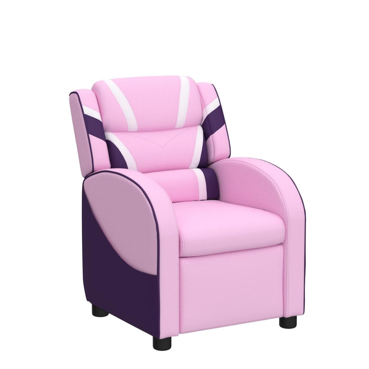 Costzon Kids Recliner, Gaming Recliner Chair w/Footrest, Headrest, Lumbar Support & Side Pockets, Ergonomic Leather Lounge Chair for Living & Gaming Room, Adjustable Recliner Sofa for Boys Girls, Pink