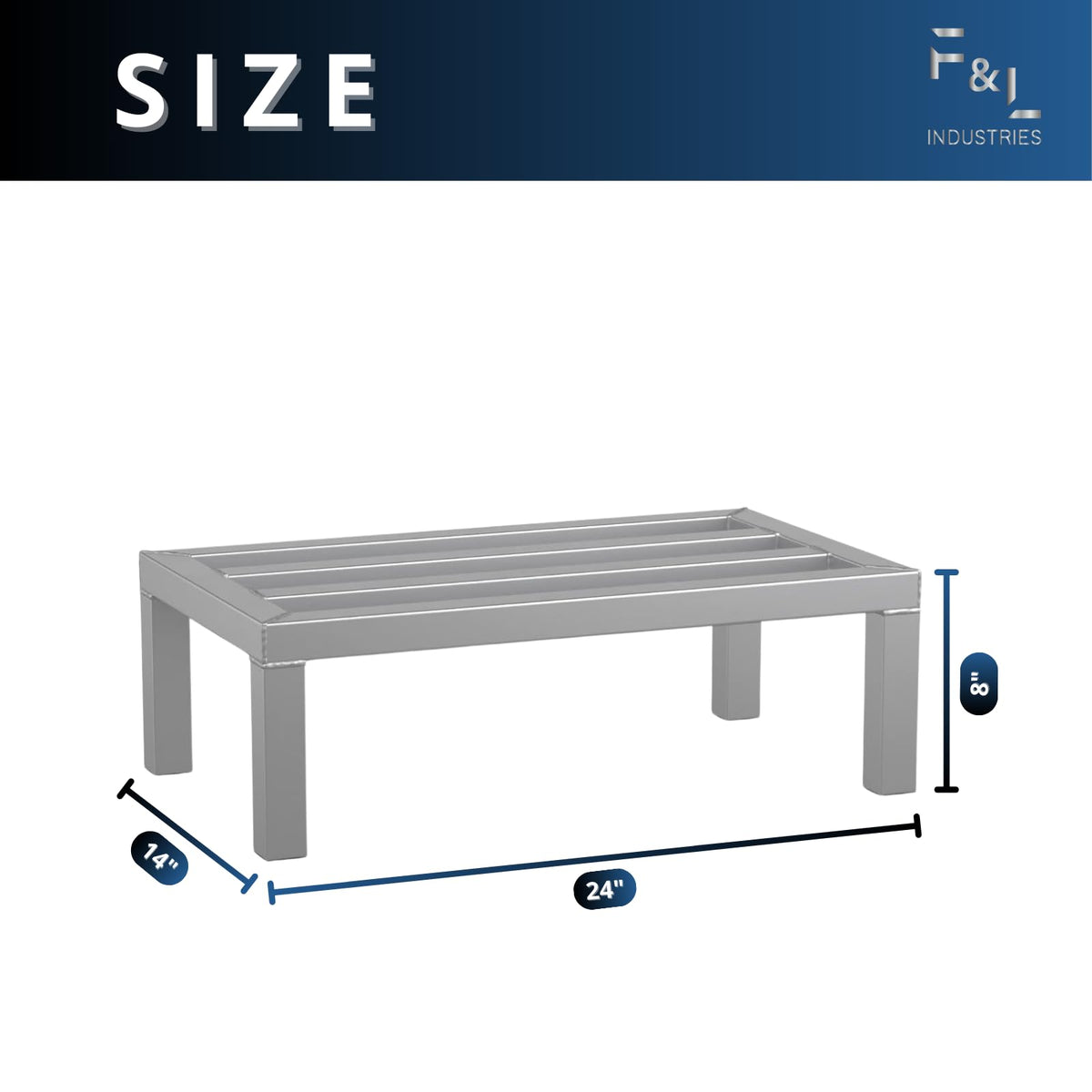 F&L Heavy-Duty Aluminum Dunnage Rack – 1850 lb Capacity, All-Welded Aluminum Storage Platform Designed for Warehouses, Restaurants, Retail Backrooms, and Industrial Use (24"x14"x8")