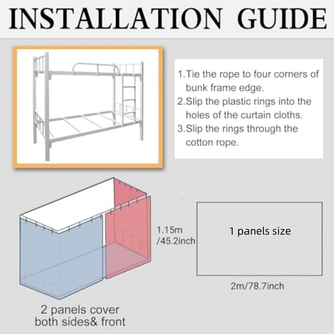 YMMMY ROSE Thicken Bunk Bed Curtains Privacy Bed Canopy Drapes Blackout Bottom Bunk Bed Curtains Breathable Dustproof Cloth Curtains Loft Bed Dorm Curtain 2 Panels