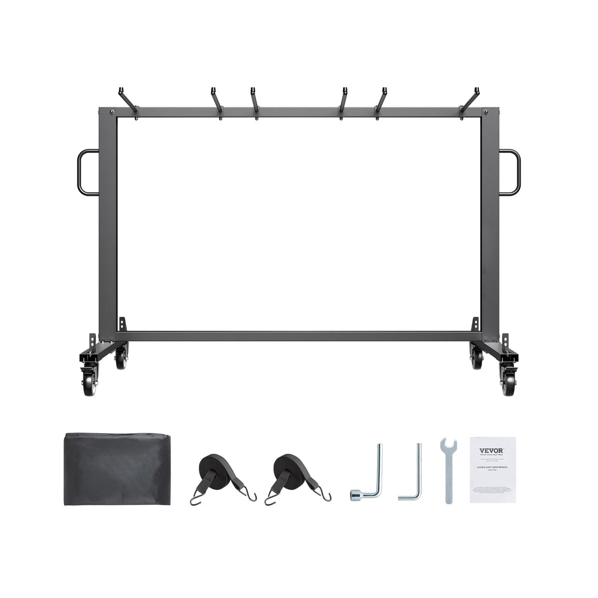 VEVOR Folding Chair Rack, 400 LBS Capacity, Heavy-Duty Chair Cart for 42 Chairs or 12 Tables, Multi-Function Chair Storage Dolly with Rubber Wheels and Holders, Large Chair Holder, Matte Black