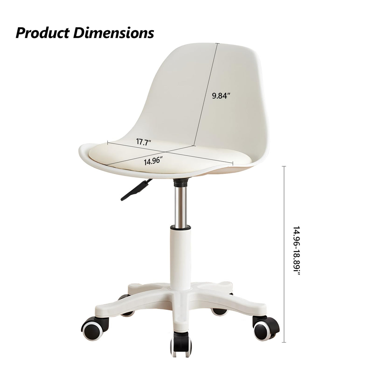 BTFYOU Home Office Chairs, Small Swivel Rolling Desk Chair with Silent Wheels and Low-Back,Armless Heavy-Duty Vanity Chair Height Adjustable for Bedroom,Students,Study,Teens
