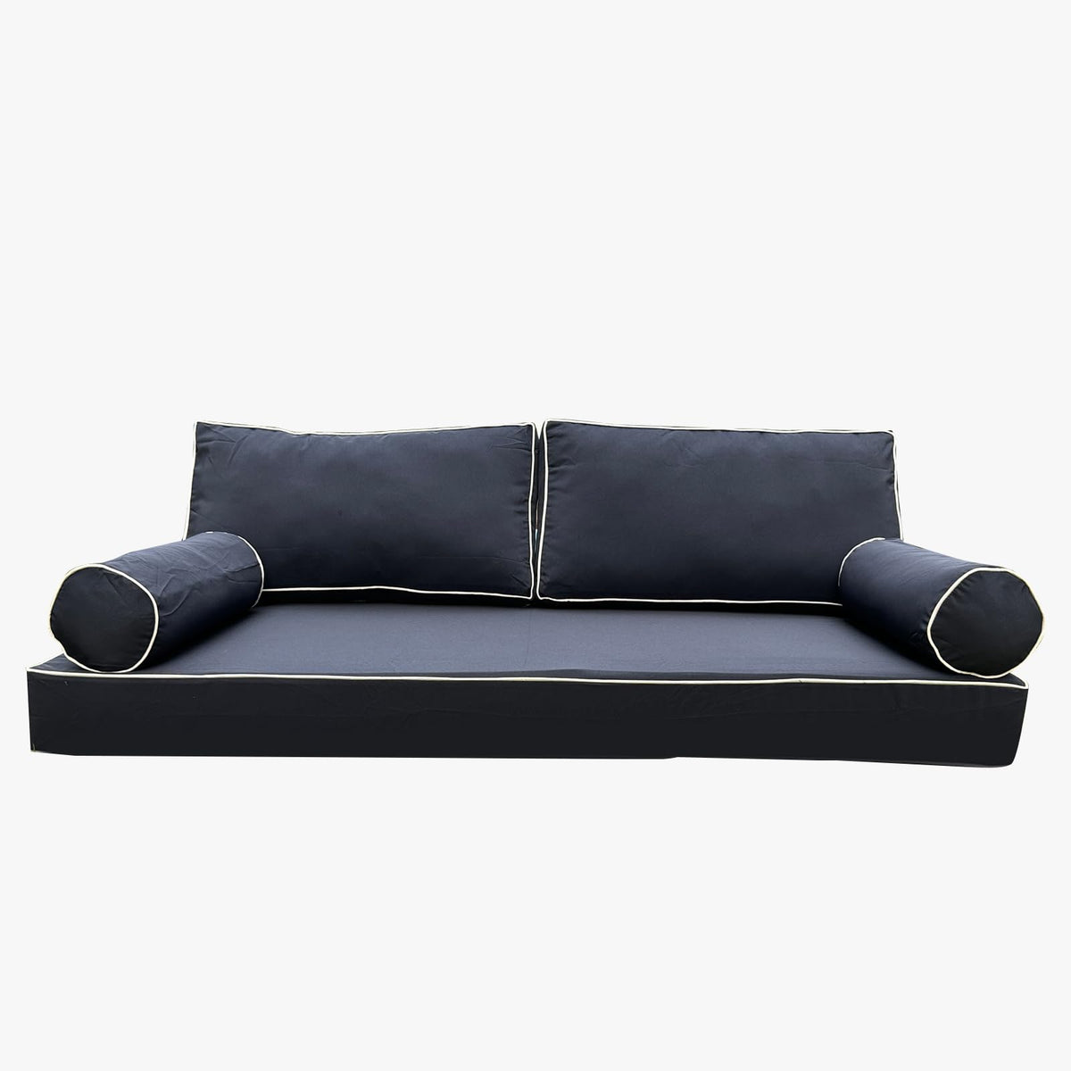 YAQSFGRZ Outdoor Daybed Cushion Cover Twin,Daybed Mattress Bolster Pillow Fitted Sheet Cover,Twin Size Outdoor Daybed Cushion Cover（Cover ONLY Size 6" D x 75" W x 39" H, Dark Blue with White Trim