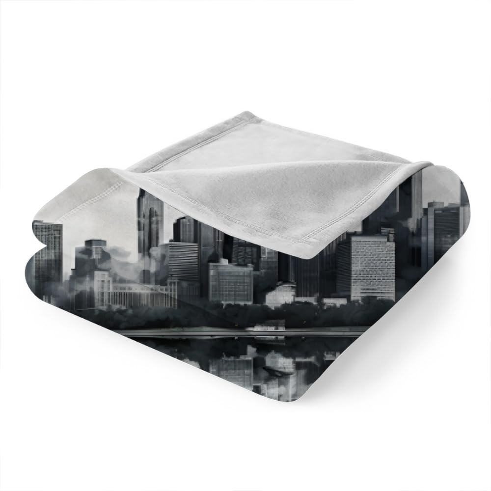 PAOABIU City Skyline Blanket Throw, Metropolis Panorama Throw Blanket for Couch, Modern Breathable Bed Throw, Grey Multicolor Lightweight Fleece Blanket Kids 30"x 60" Camping & Travel Blanket