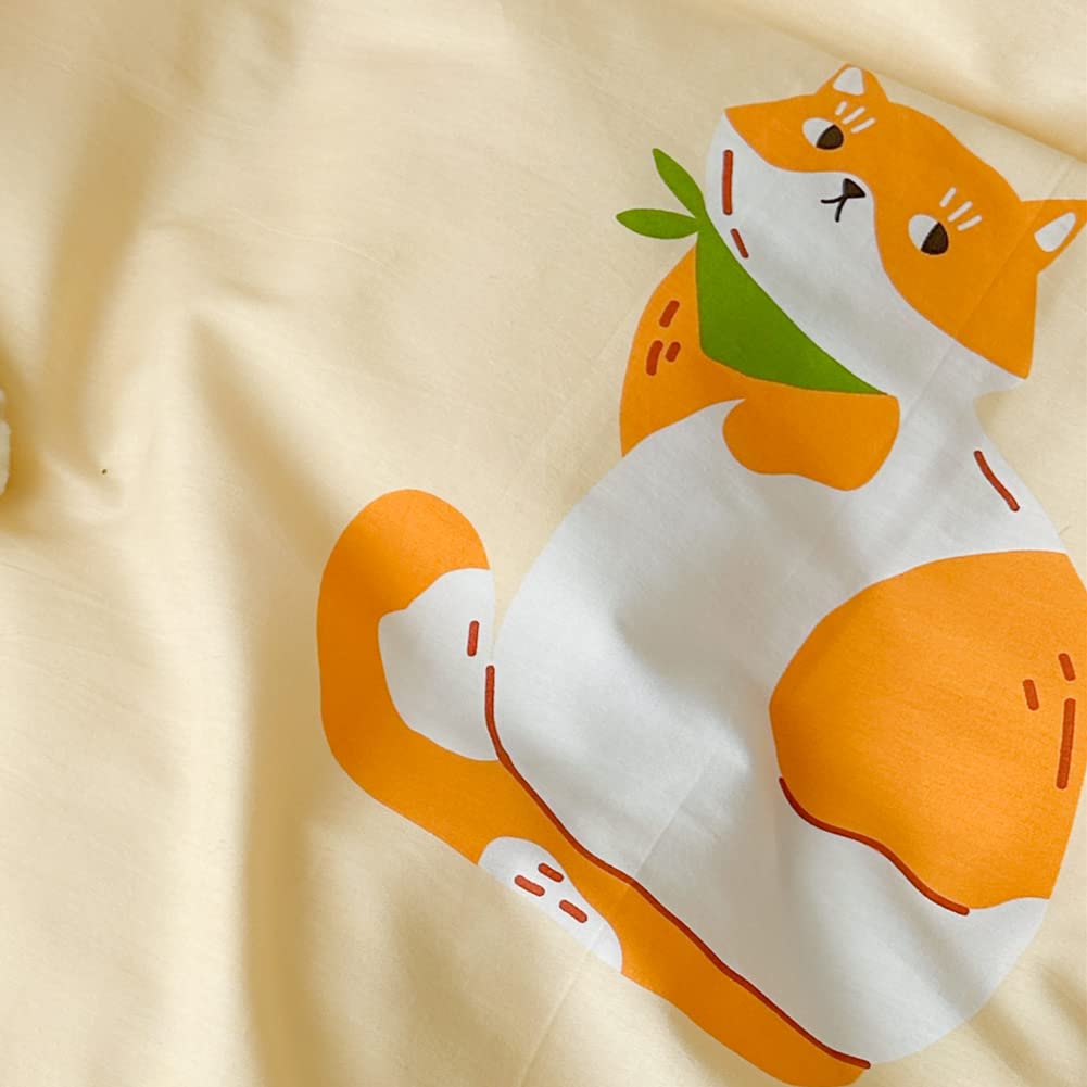 LIWHENHAO Cats Duvet Cover Set Queen 100% Cotton Bedding Cartoon Cute Cat on Orange 1 Kawaii Animal Comforter Cover Full Zipper Closure 2 Pillowcases for Kids Girls Boys Woman
