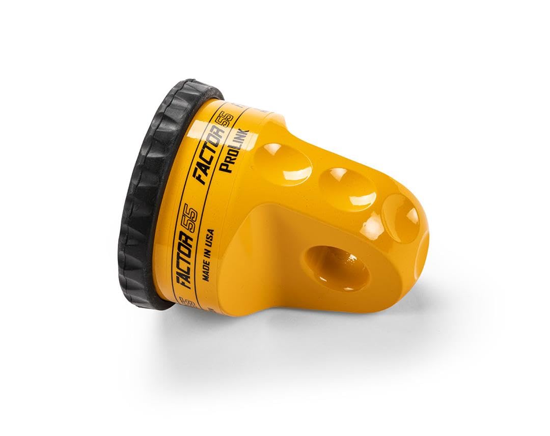 Factor55 00015-03 Prolink Original shackle mount replaces winch hook with stronger shackle D ring mount Max load rt.16,000 lb compatible with steel or synthetic ropes for off road adventures - Yellow
