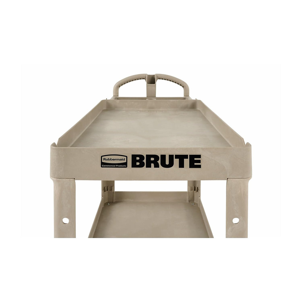 Rubbermaid Commercial Products BRUTE Heavy Duty 2-Shelf Utility/Service Cart, Medium, Lipped Shelves, Ergonomic Handle, 500 lbs. Capacity, Beige, for Warehouse/Garage/Cleaning/Maintenance