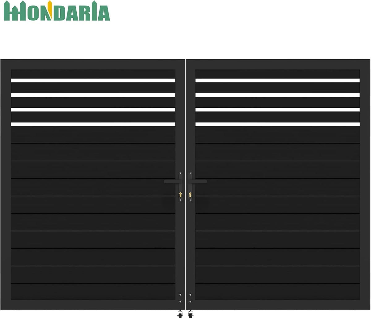 Mondaria Aluminum Double Fence Gate, 6FT H x 10FT W Outdoor Driveway Privacy Gate with Heavy Duty Metal Frame, Rustproof Powder-Coated Gate with Lockable Handle Kit, Semi-Privacy (Posts Not Included)