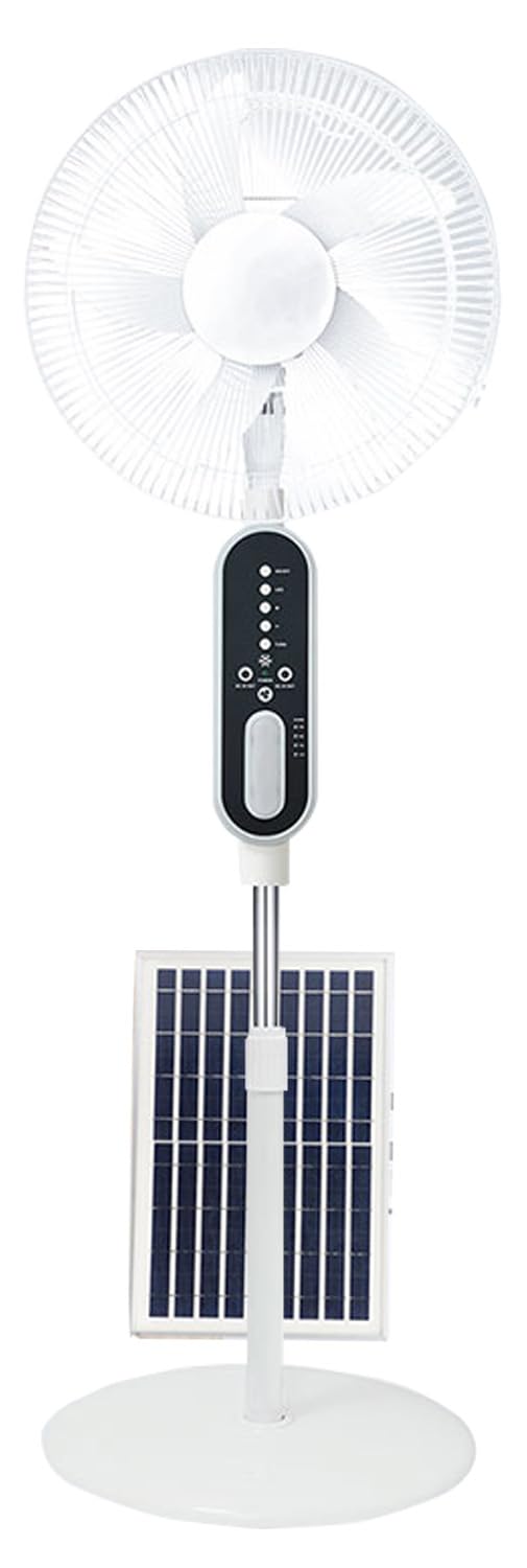 GBEOSMO 16 Inch Solar Oscillating Standing Fan,14400mAh Rechargeable Pedestal Floor Fan,Height-adjustable Suitable,Night Led Light, Solar Panel 2*LED Bulds, for Home Ofiice Bedroom, Study or Outdoor