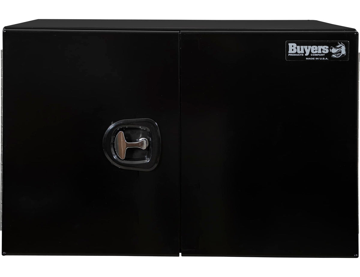Buyers Products 1705835 Underbody Tool Box With Barn Door, 24x24x36 Inch, Black Powder-Coated, Made in USA, .100 inch Smooth Aluminum, 3-Point Locking, Truck Storage Toolbox For Work Vehicles