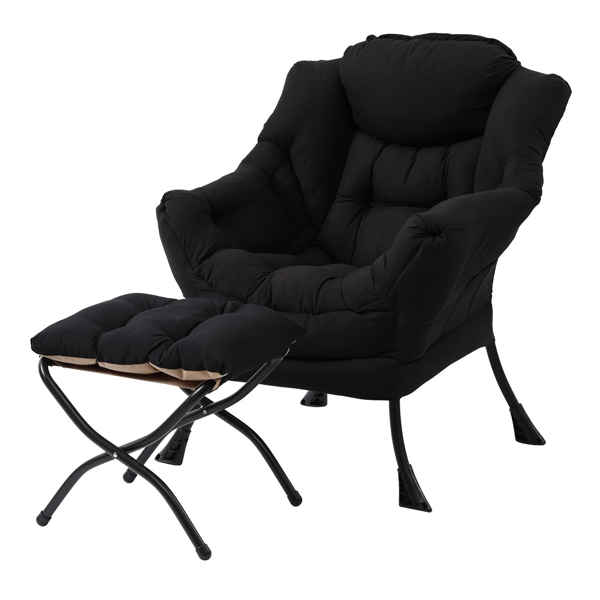 LITA Lazy Chair with Ottoman, Modern Accent Leisure Upholstered Sofa Chair, Contemporary Lounge Reading Chairs with Armrests and a Side Pocket for Living Room, Bedroom & Small Space, Black