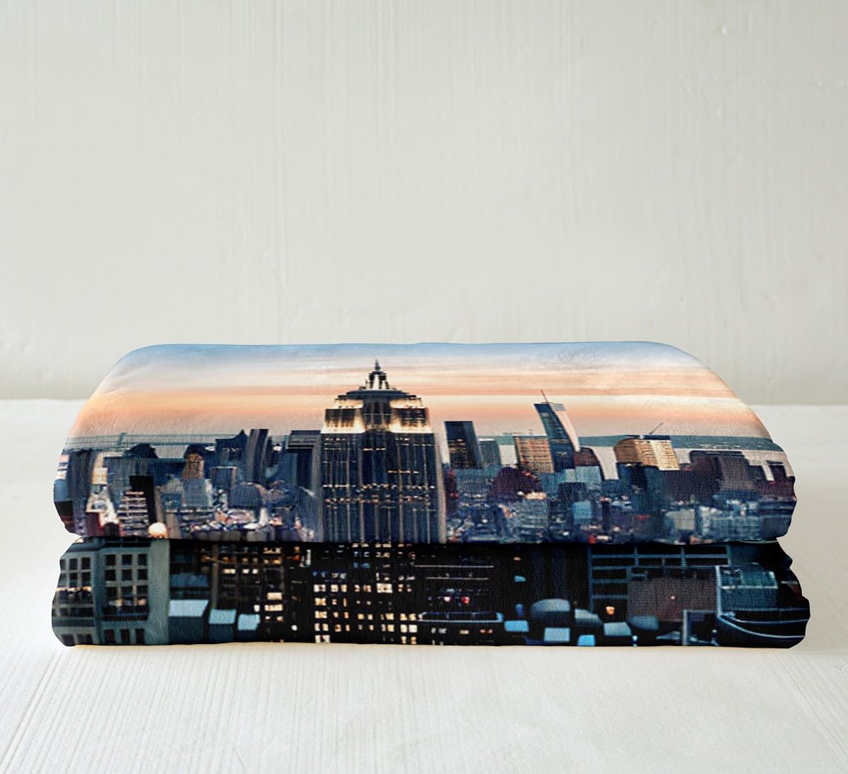 Feelyou New York Sherpa Blanket New York City Manhattan Skyline Cityscape Fleece Throw Blanket Contemporary Artistic Sunset Landscape Fuzzy Blanket for Sofa Bed Couch,Throw 50x60 Inches