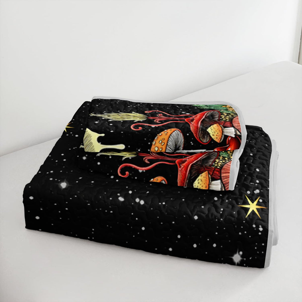 UEVBF Kids Mushroom Bedding Set King Size,Natural Wild Fungus Quilt Sets for Kids Boys Girls Room Decor,Botanical Plants Soft Lightweight Quilt Sets with 2 Pillowcases.