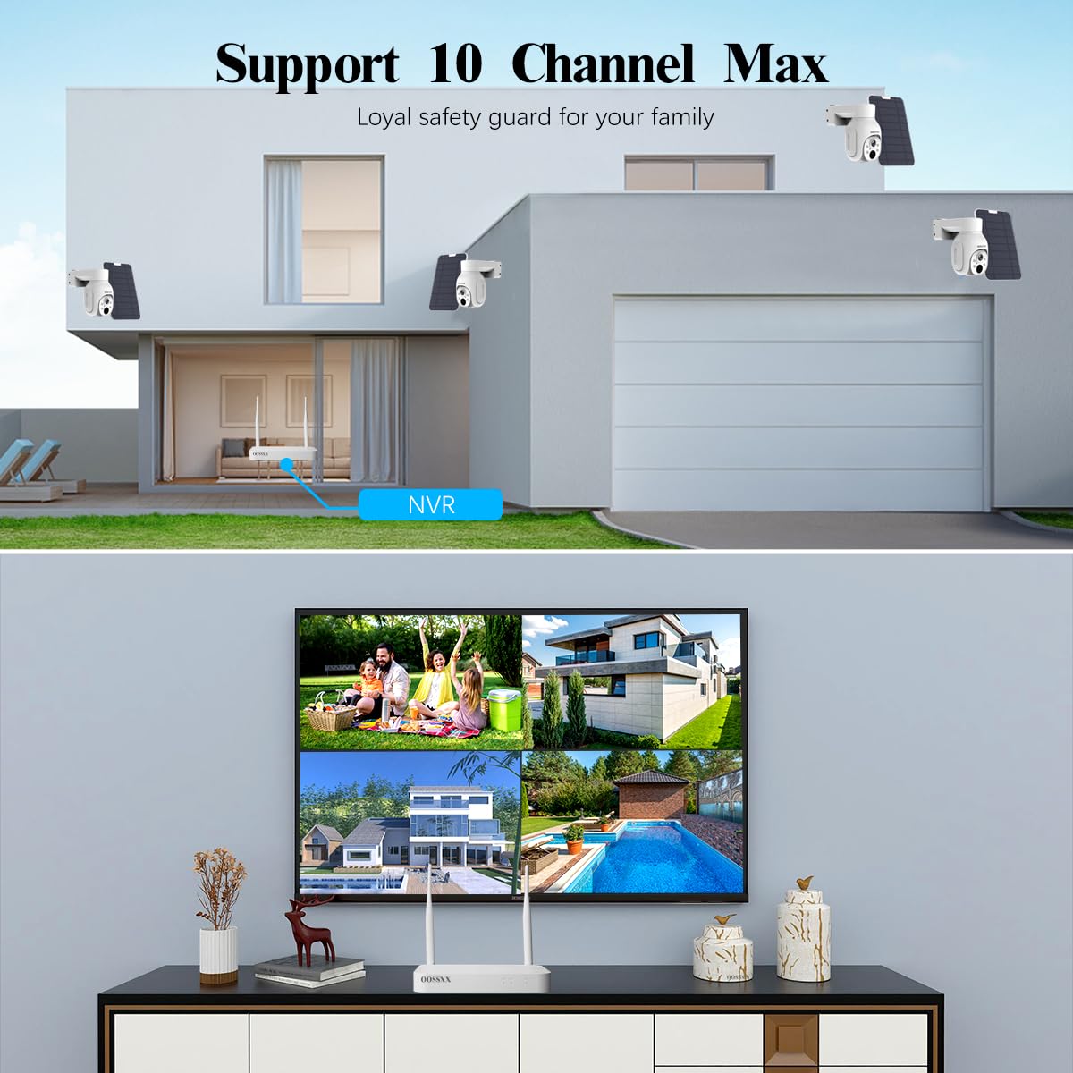 (2026 New) Wireless Solar Security Camera System, 4MP PTZ Outdoor Cameras with 10CH NVR, 2W Solar Powered, 64GB Local Storage, 2-Way Audio, Motion Detection, 2.4G & 5G WiFi, No Subscription, 4-Cam Kit