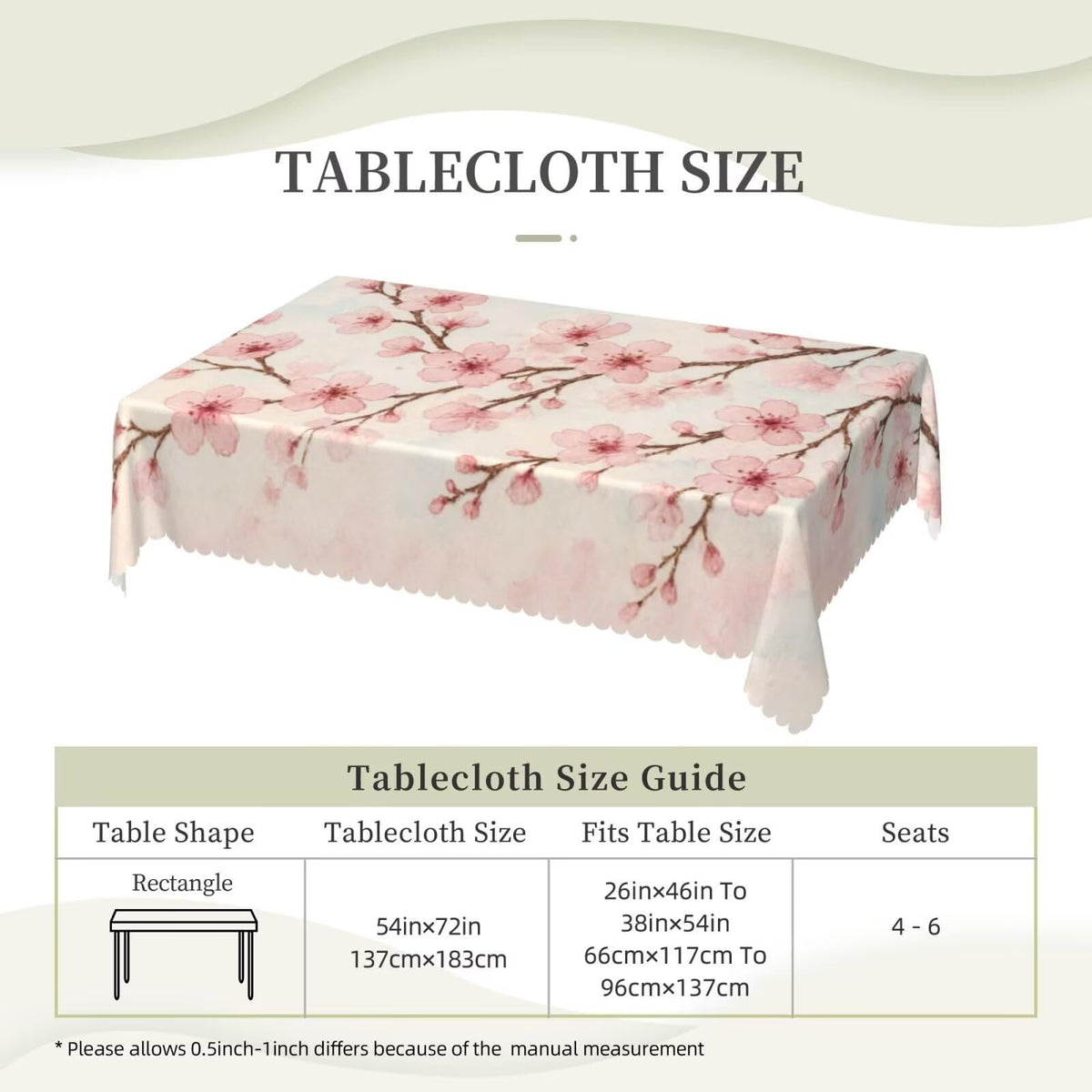 ZEJAYFEY Cherry Blossoms Rectangle Tablecloth Pink Floral Branches Table Cloths Spring Japanese Style Flowers Botanical Washable Table Cover for Home Kitchen Dining Party Decor 54 x 72 Inch