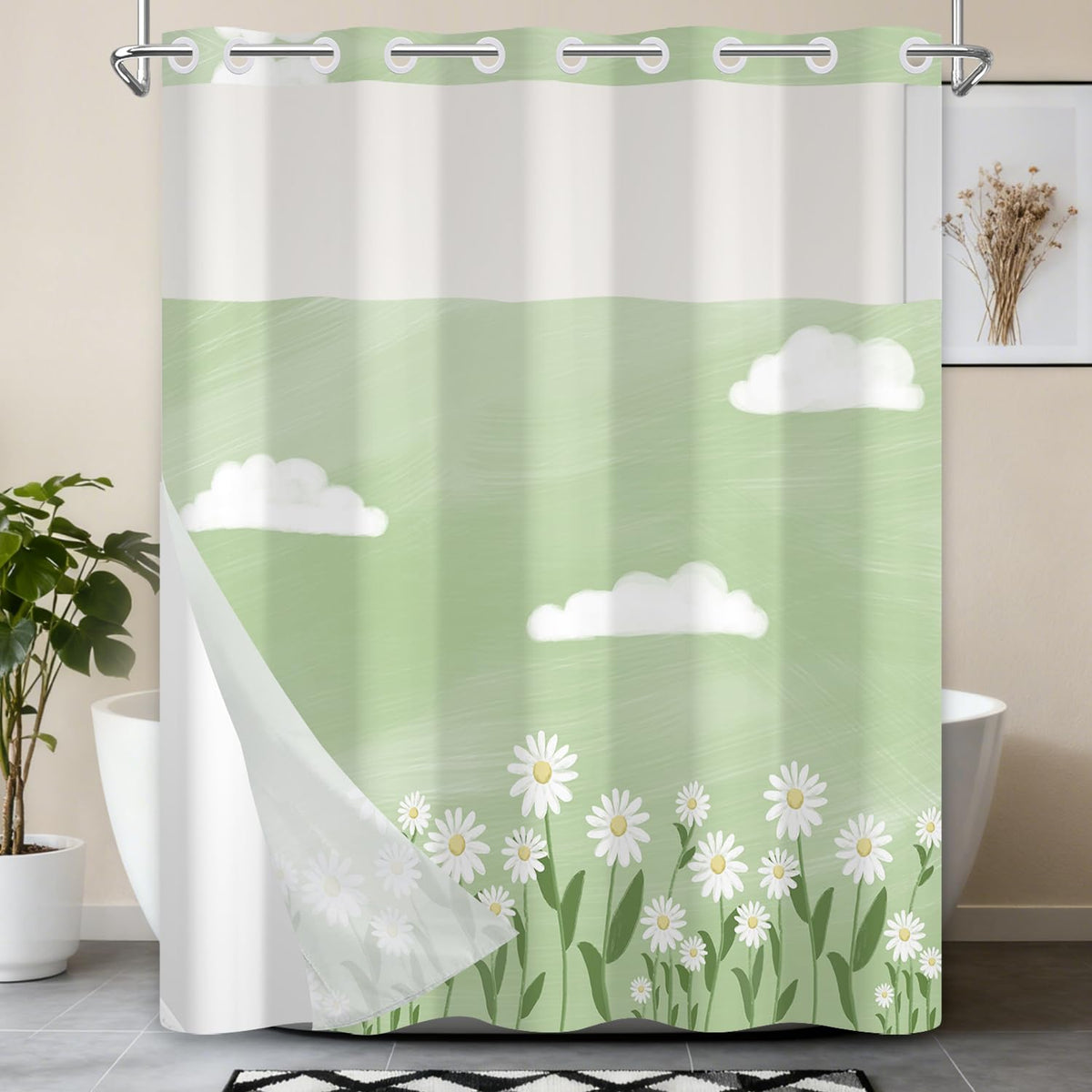 Xiazhilaio No Hook Shower Curtain with Snap in Liner 71 x 74 Inch