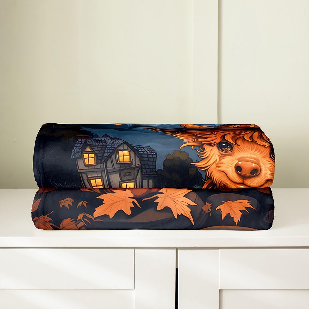 Feelyou Highland Cow Fleece Throw Blanket Halloween Themed Flannel Blanket Plush Fuzzy Spooky Pumpkin for Bed Couch Chair Living Room Trick or Treat 40"x50" Cute Bedroom Decor