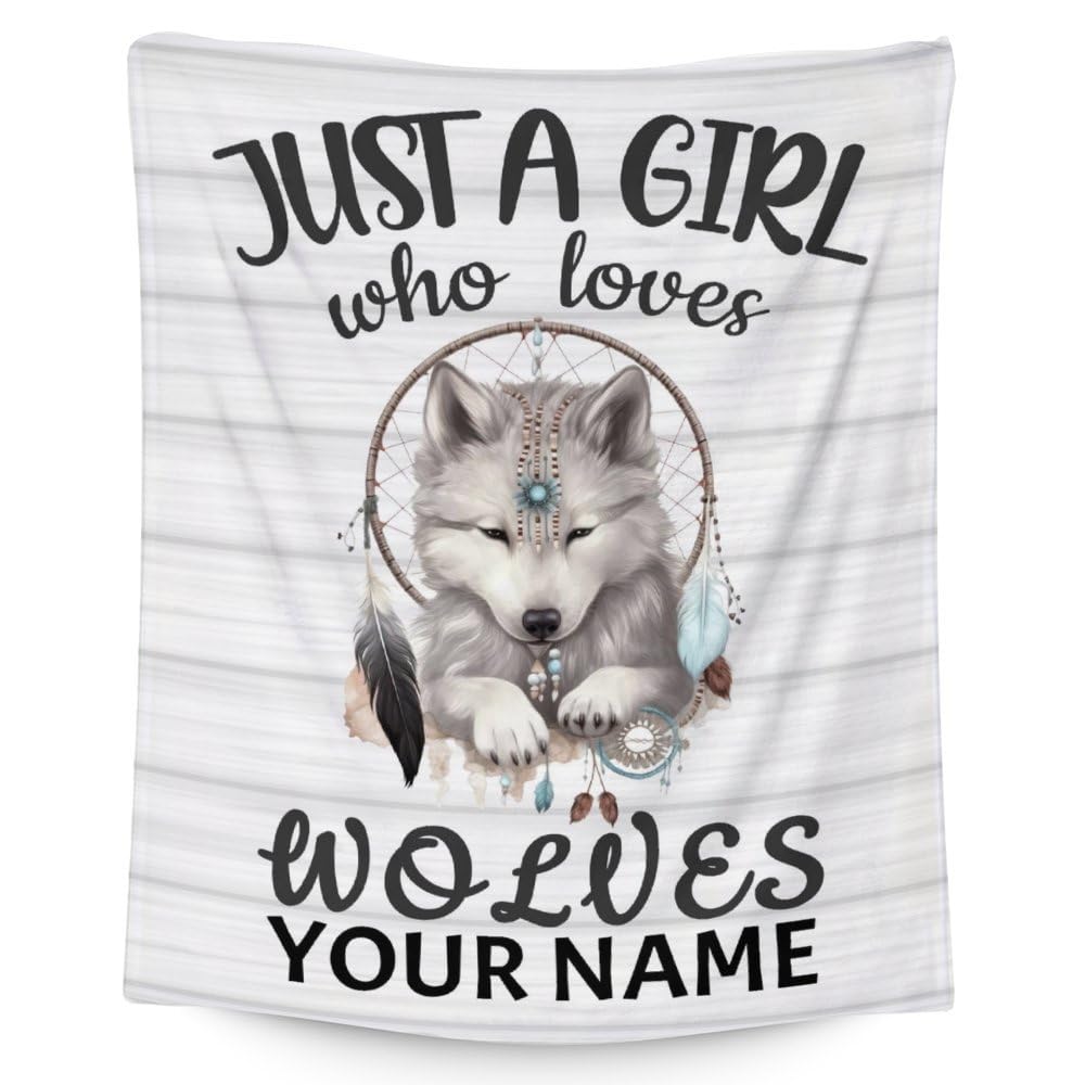 Personalized Wolf Blanket Gifts - Custom Wolf Gifts for Girls - Soft Plush Throw for Kids Adults - 40"x50" Animal Throws for Sofa