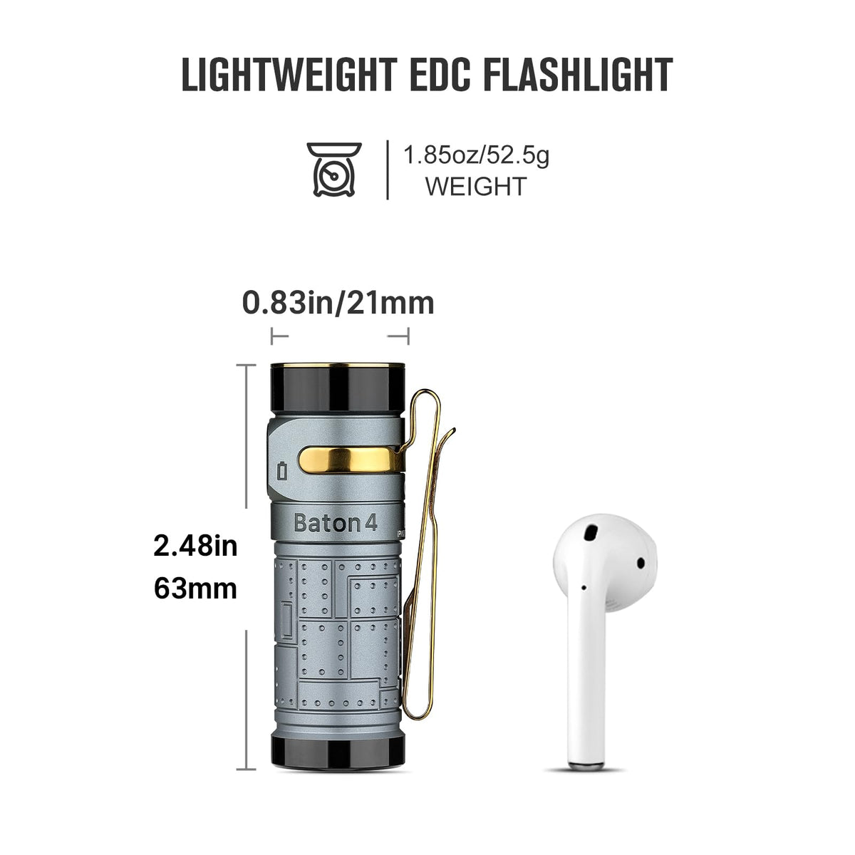 OLIGHT Baton4 Rechargeable EDC Flashlight, LED Pocket Light 1300 Lumens with Magnetic Charging Cable, Powerful Bright IPX8 Waterproof for Home, Camping and Emergencies Bundle with Regal Blue