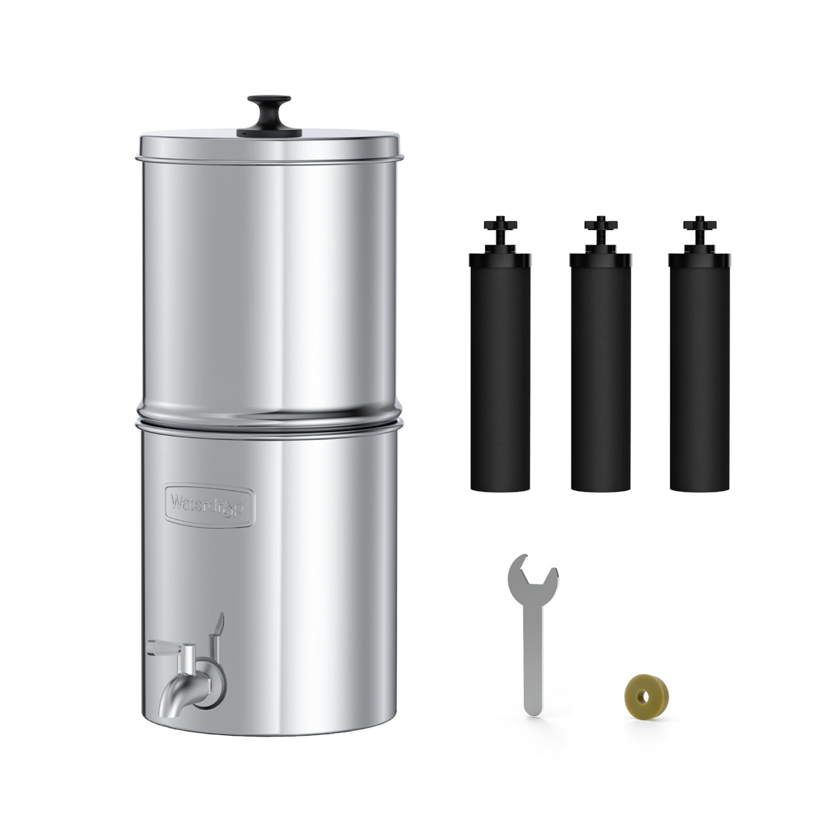 Waterdrop TK-AE Gravity Water Filter System, with 3 Black Carbon Filters and Metal Spigot, 9000 Gallon Longer Lifespan and 150% Faster Flow for Home, Travel, Emergencies, 2.25G