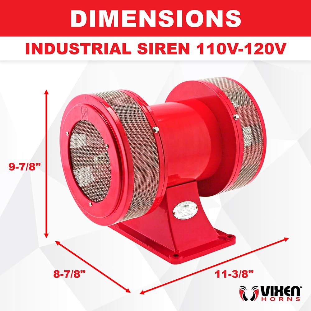 Vixen Horns Extra Loud Air Raid Siren - Industrial Alarm Heavy Duty Electric Motor 120V, Fire Tornado Siren Horn (Omnidirectional, 128 dB, Range 3300 ft)
