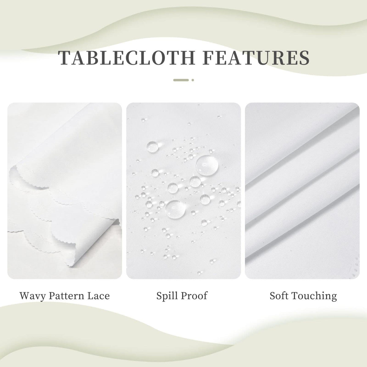DRAVVIX Doodle Coffee Pattern Rectangular Tablecloth Latte Coffee Table Cloth with Wavy Lace Decoration Polyester Table Cover for Dining, Parties 54x72 inch